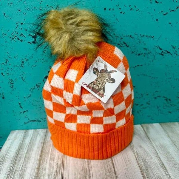 Checkered Fur Pom Beanies #CH02