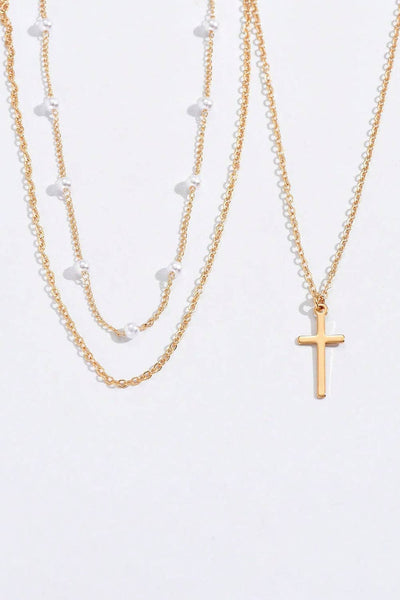 Cross Pearl Layer Necklace #P124