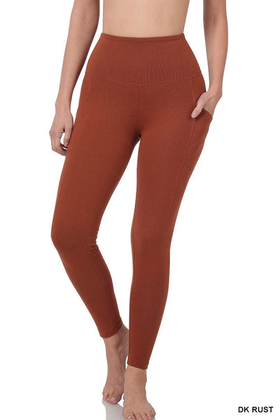 Wide Waistband Cotton Leggings w/ Pockets #S348