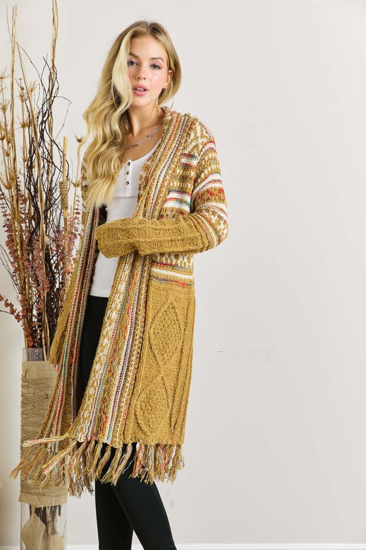 Fringe Hem Aztec Cardigan #AD02