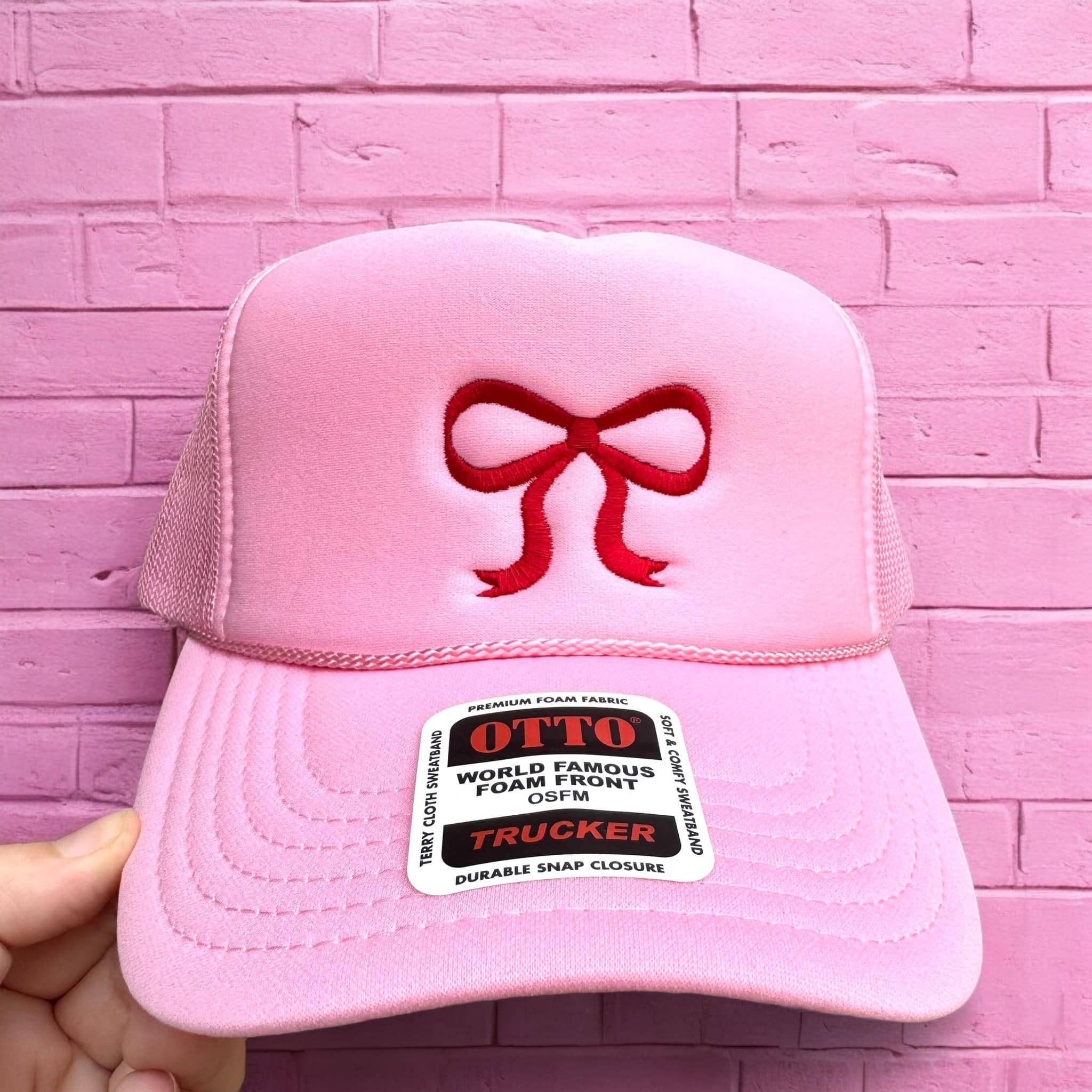 Bow | Embroidered | Pink Trucker Hat #STS002