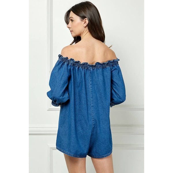 Off Shoulder Denim Romper #VP722