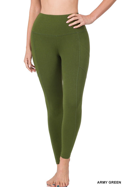 Wide Waistband Cotton Leggings w/ Pockets #S348