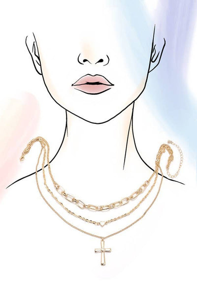 CROSS PENDANT MULTI LAYERED NECKLACE | #J05