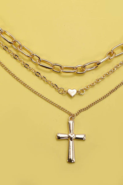 CROSS PENDANT MULTI LAYERED NECKLACE | #J05