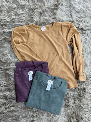 Puff Sleeve Crew Neck Top #S256