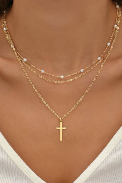 Cross Pearl Layer Necklace #P124