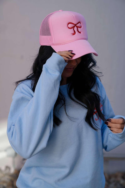 Bow | Embroidered | Pink Trucker Hat #STS002