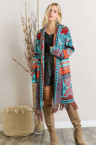 Fringe Hem Aztec Cardigan #AD02