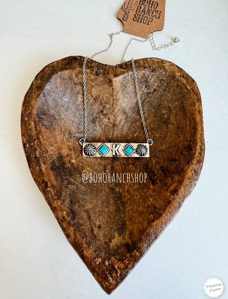 Western Initial Concho Bar Necklace #BRS04