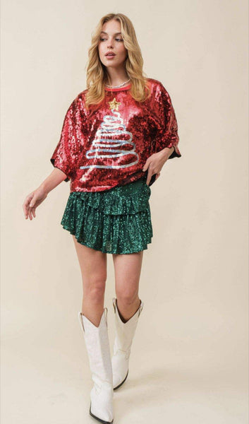 Sequin Fringe Ruffle Holiday Skirt #S329