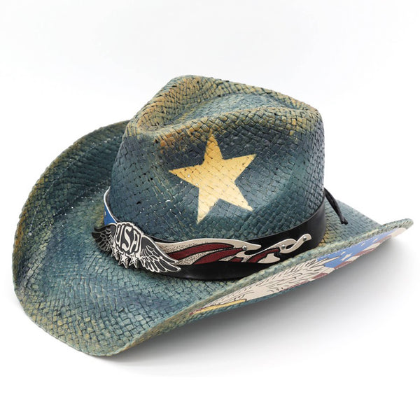 USA Letters American Flag Design Distressed Cowboy Hat