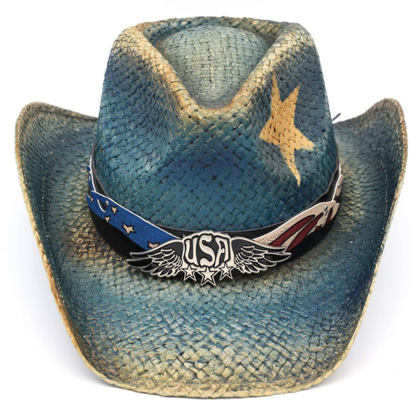 USA Letters American Flag Design Distressed Cowboy Hat