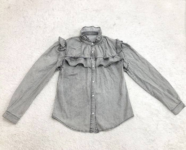 Ruffle Denim Blouse #TOP610