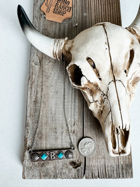 Western Initial Concho Bar Necklace #BRS04