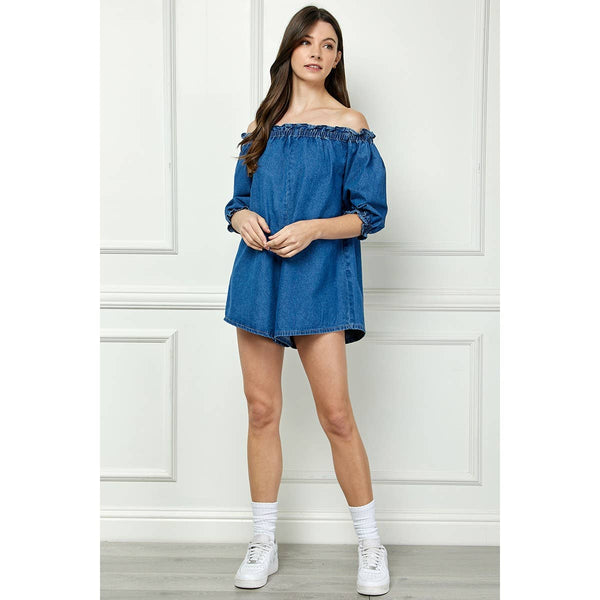Off Shoulder Denim Romper #VP722
