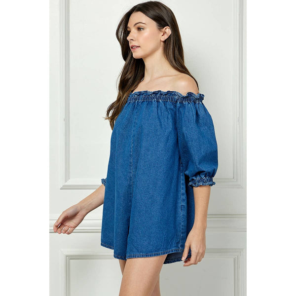 Off Shoulder Denim Romper #VP722