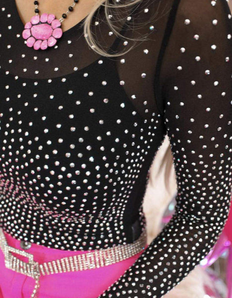 Mesh Rhinestone Bodysuit #S245