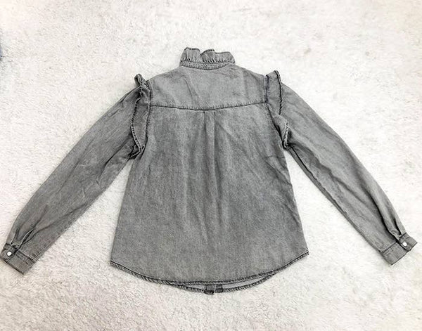 Ruffle Denim Blouse #TOP610