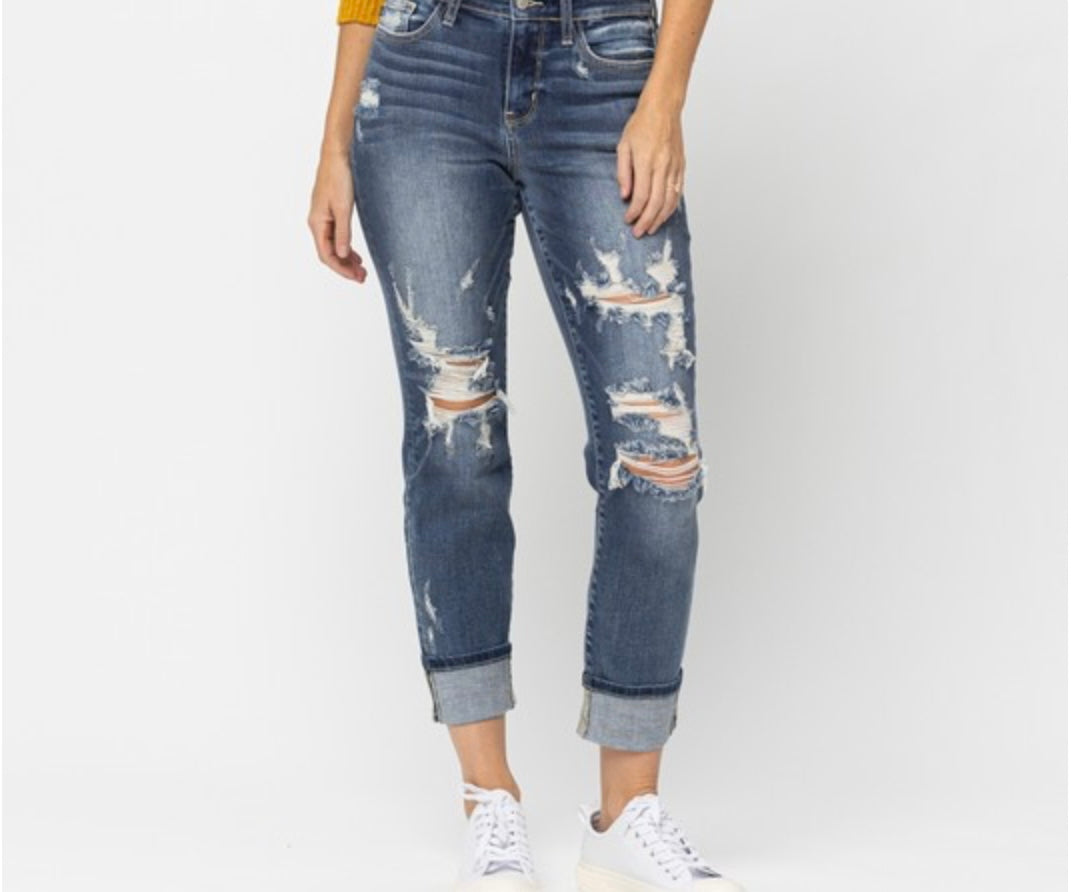 Mid rise cuffed jeans #JB117