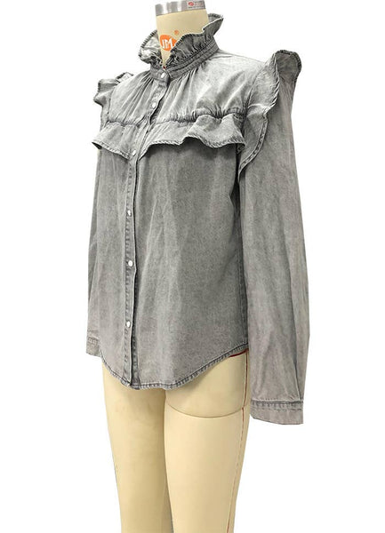 Ruffle Denim Blouse #TOP610