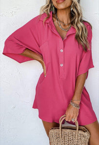 Bright Half Button Collard Loose Romper - #S389