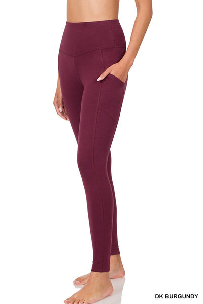 Wide Waistband Cotton Leggings w/ Pockets #S348