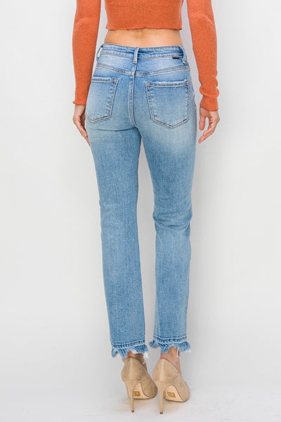 Risen High Rise Distressed Straight Fit Jeans  #S360
