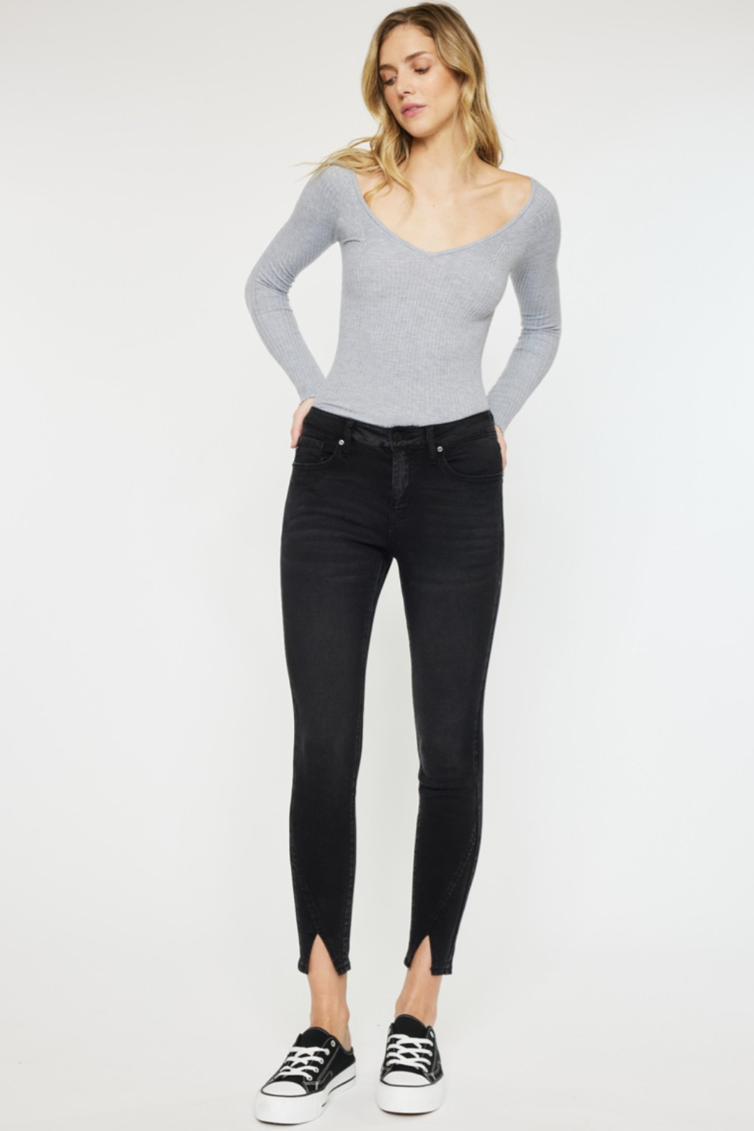 Kan Can Mid Rise Hem Detail Ankle Skinny #S311