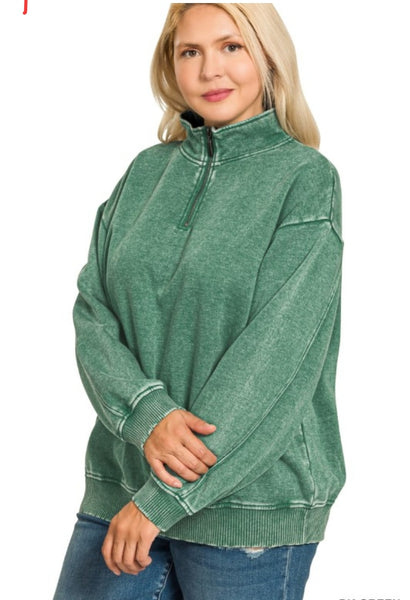 Plus Acid Wash Fleece Half Zip Pullover