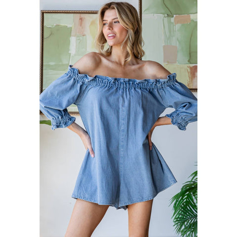Off Shoulder Denim Romper #VP722