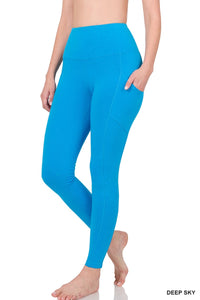 Wide Waistband Cotton Leggings w/ Pockets #S348