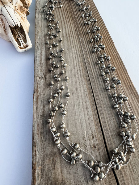Western Navajo Style Pearl Wire Layered Necklace #BRS05