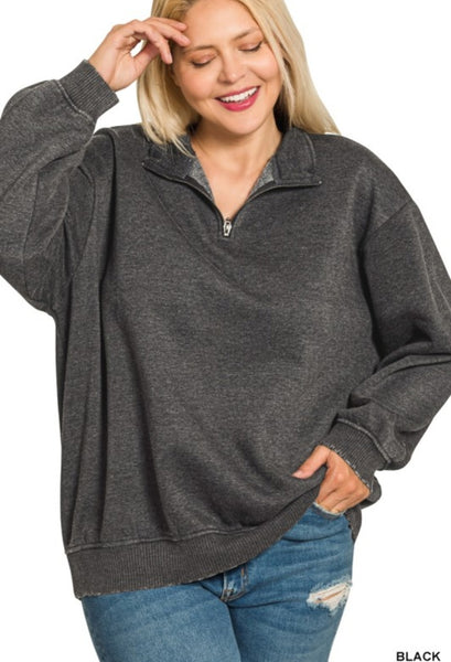 Plus Acid Wash Fleece Half Zip Pullover