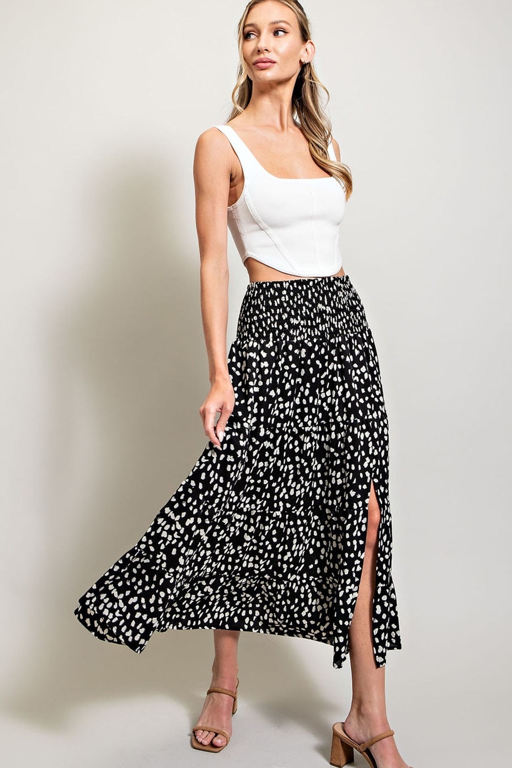 Printed Slit MIDI Skirt ￼#S280