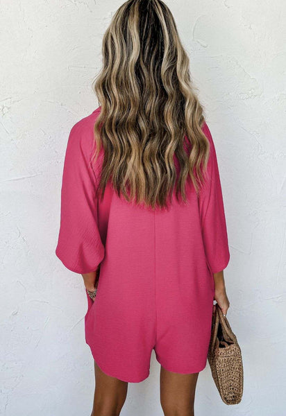 Bright Half Button Collard Loose Romper - #S389