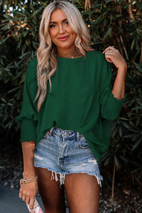 Green top with scrunched sleeves #s334