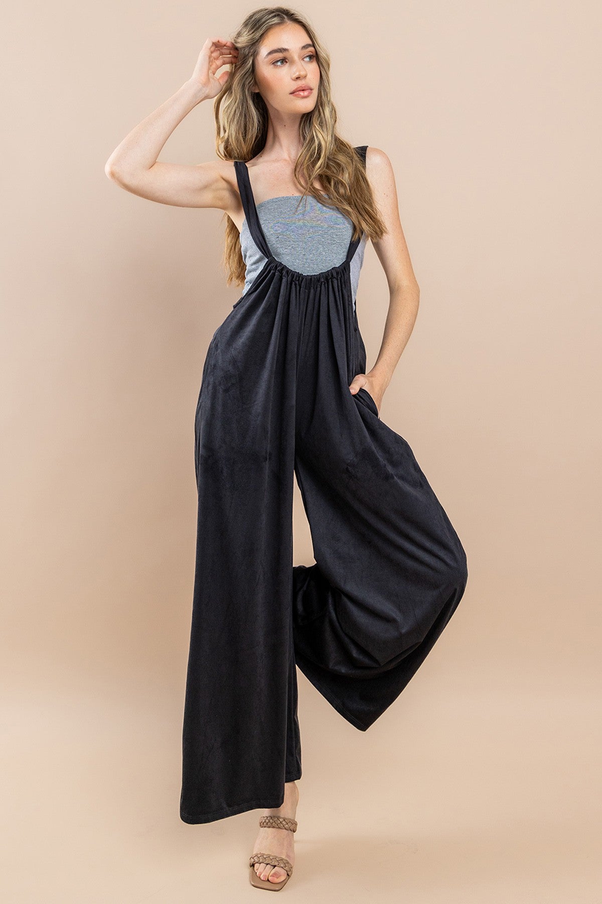 Suede oversized suspender jumpsuit #S263