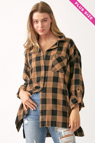 Oversized Flannel Shirt Plus Size #S273