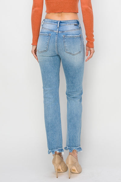 Risen Plus Size High Rise Distressed Straight Fit Jeans #S357