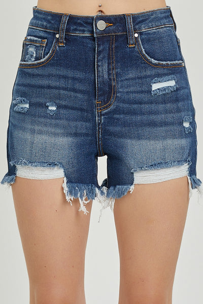 Risen High Rise Front Distressed Shorts #S359