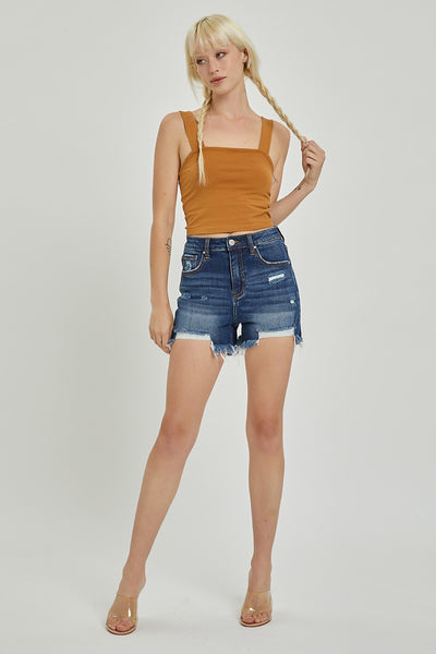 Risen High Rise Front Distressed Shorts #S359
