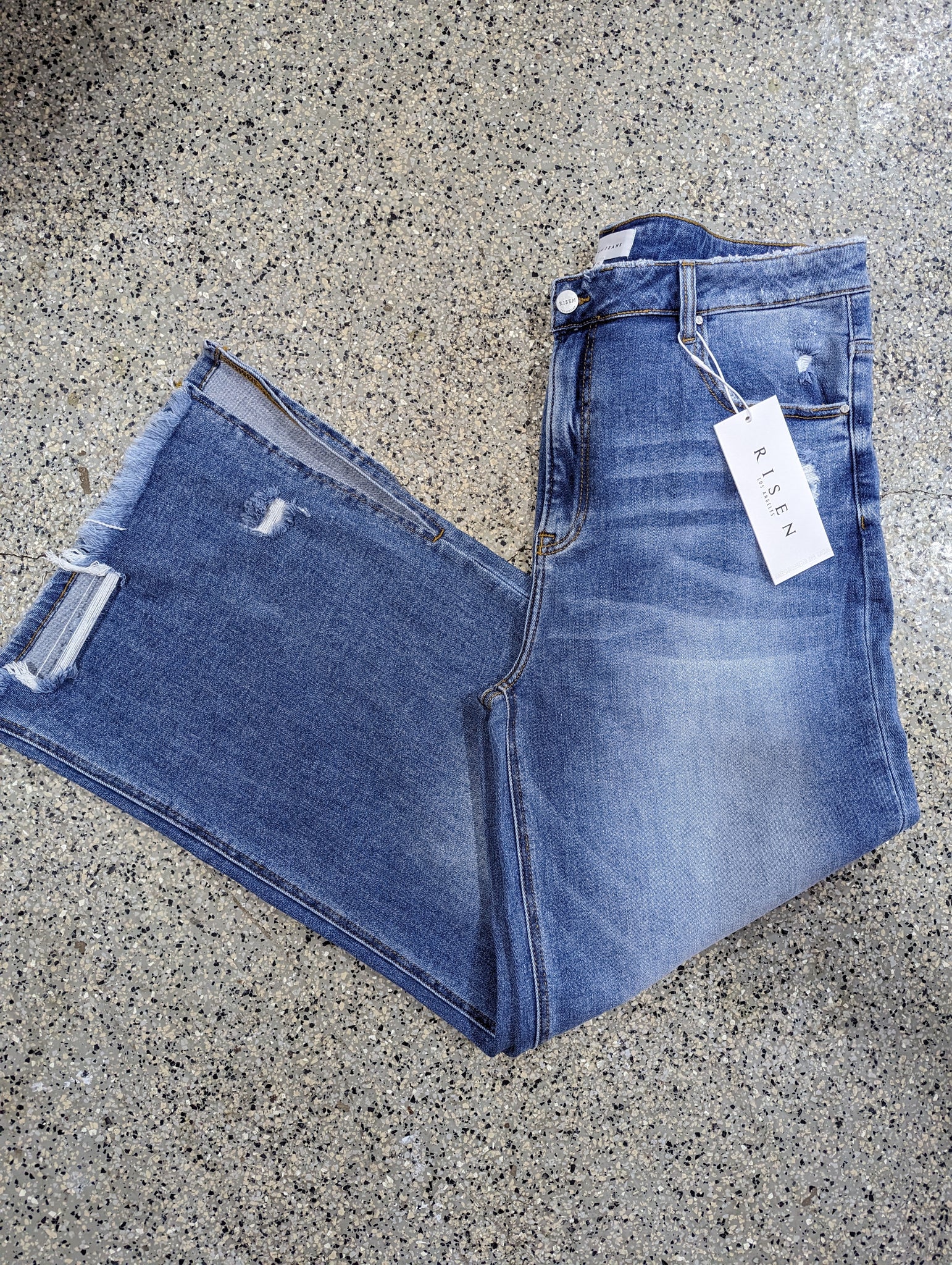 Risen High Rise Wide Leg Slit Jeans