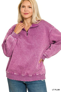 Plus Acid Wash Fleece Half Zip Pullover