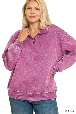 Plus Acid Wash Fleece Half Zip Pullover