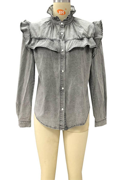 Ruffle Denim Blouse #TOP610