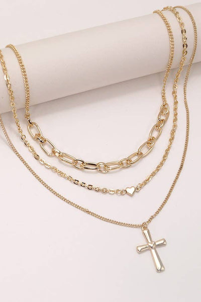 CROSS PENDANT MULTI LAYERED NECKLACE | #J05