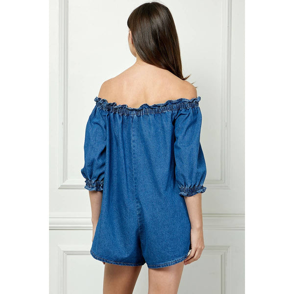 Off Shoulder Denim Romper #VP722