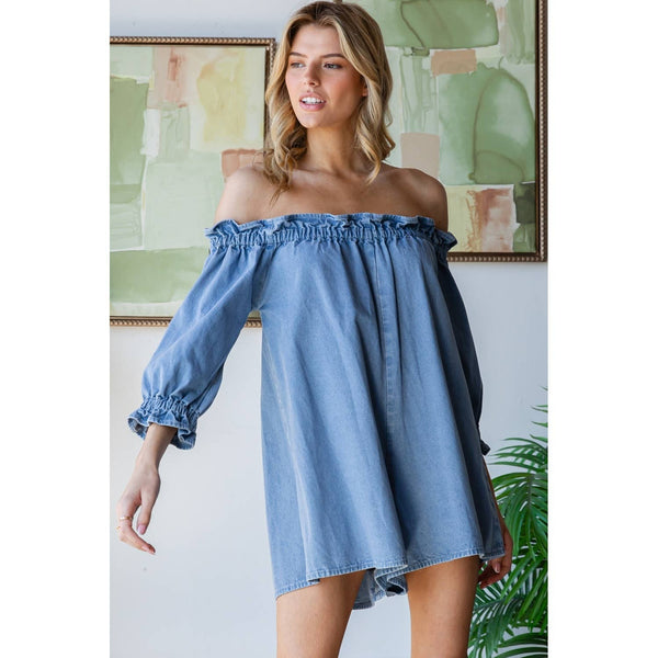 Off Shoulder Denim Romper #VP722