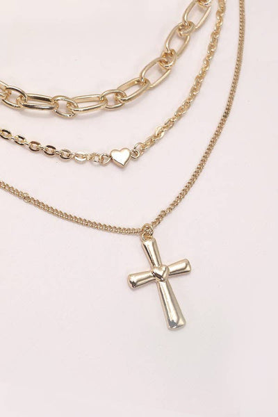 CROSS PENDANT MULTI LAYERED NECKLACE | #J05